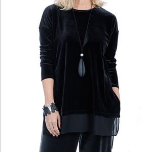 WynneLayers Bateau Neck Tunic Top with Chiffon Hem Details